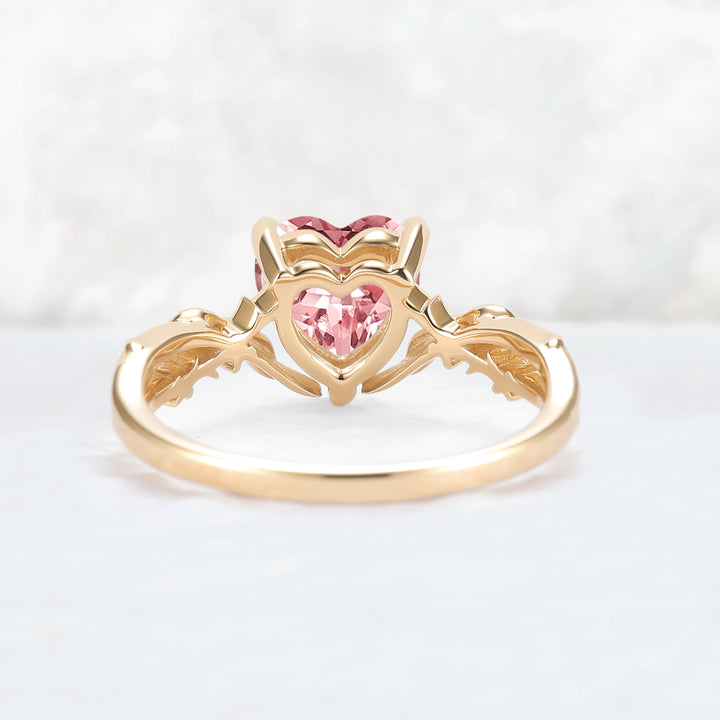 Nature Inspired Heart Cut Pink Sapphire Leafy Gemstone Ring