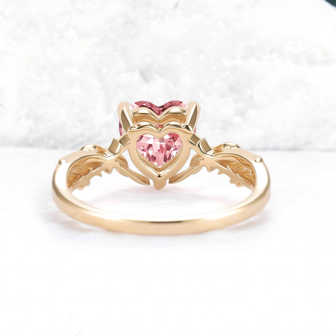 Fire Cut Heart Shaped Pink Sapphire Leafy Gemstone Ring