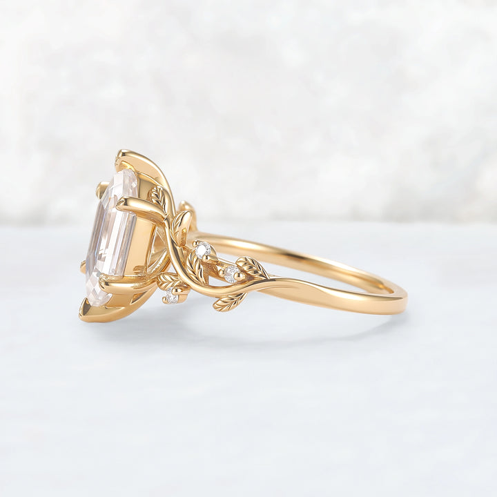 Nature Inspired Hexagon Cut Moissanite Leafy Engagament Ring