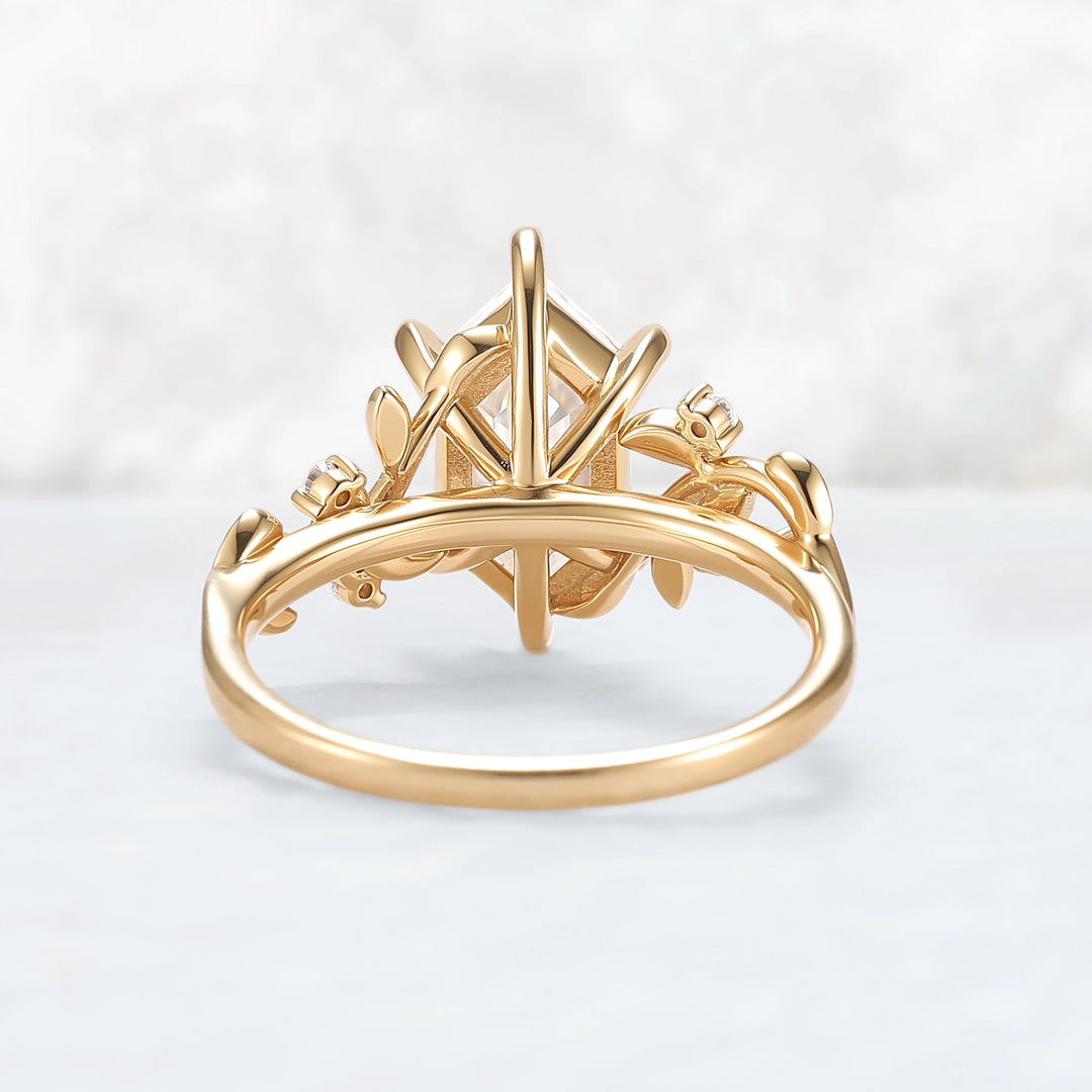 Nature Inspired Hexagon Cut Moissanite Leafy Engagament Ring