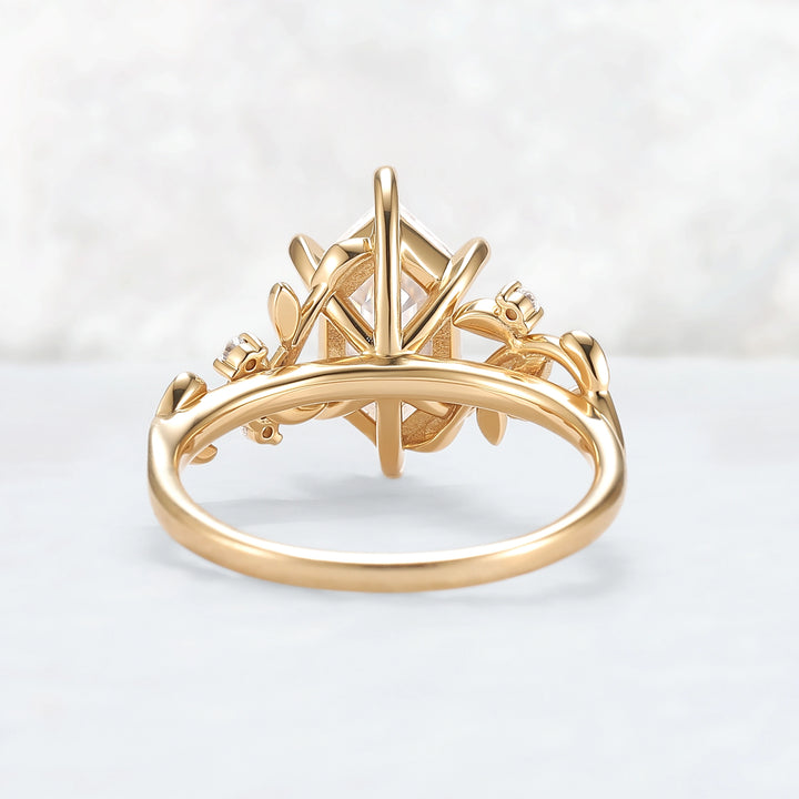 Nature Inspired Hexagon Cut Moissanite Leafy Engagament Ring