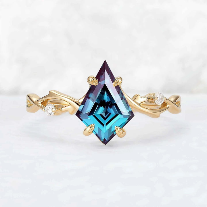 Nature Inspired Kite Cut Alexandrite Vine Gemstone Ring