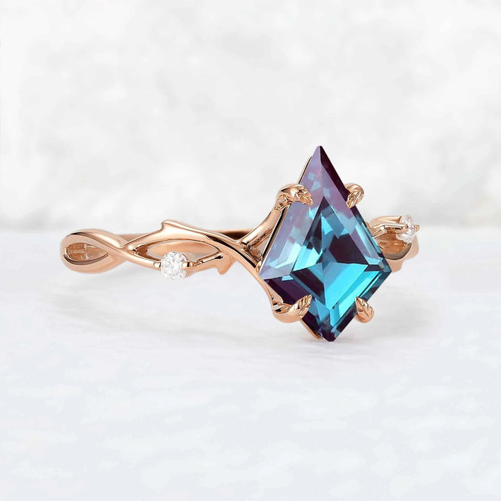 Nature Inspired Kite Cut Alexandrite Vine Gemstone Ring