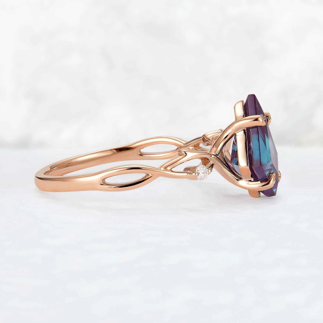 Nature Inspired Kite Cut Alexandrite Vine Gemstone Ring