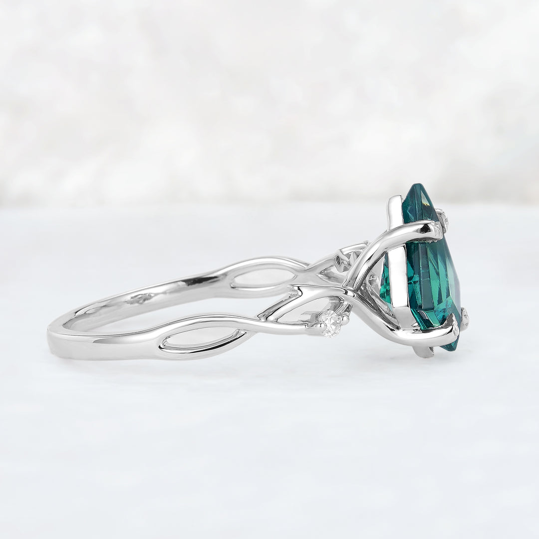 Nature Inspired Kite Cut Emerald Vine Engagement Ring