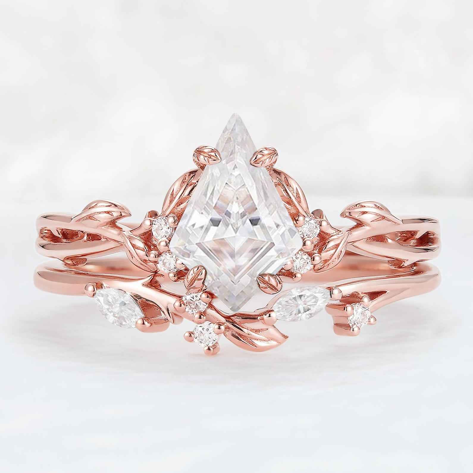 Nature Inspired Kite Cut Moissanite Leaf Gemstone Ring