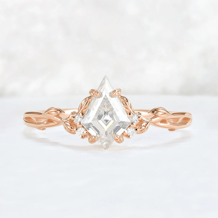 Nature Inspired Kite Cut Moissanite Leaf Gemstone Ring