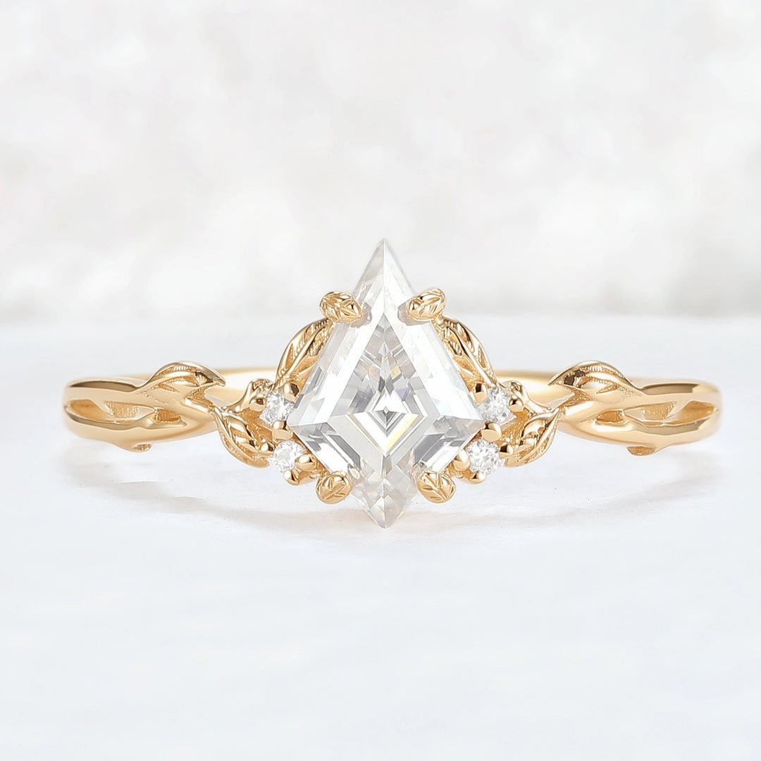 Nature Inspired Kite Cut Moissanite Leaf Gemstone Ring