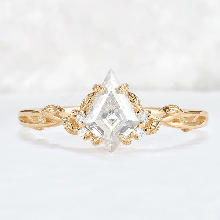 Nature Inspired Kite Cut Moissanite Leaf Gemstone Ring