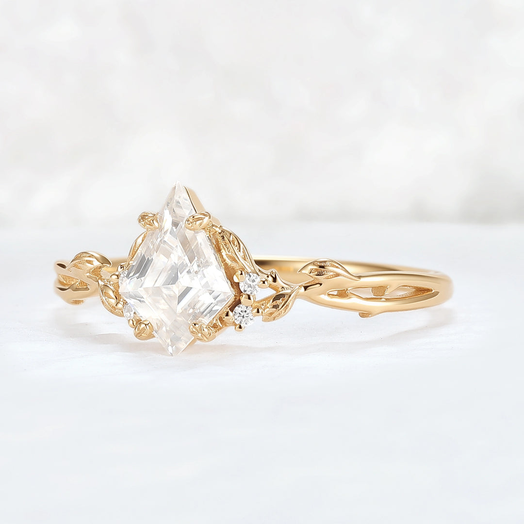 Nature Inspired Kite Cut Moissanite Leaf Gemstone Ring