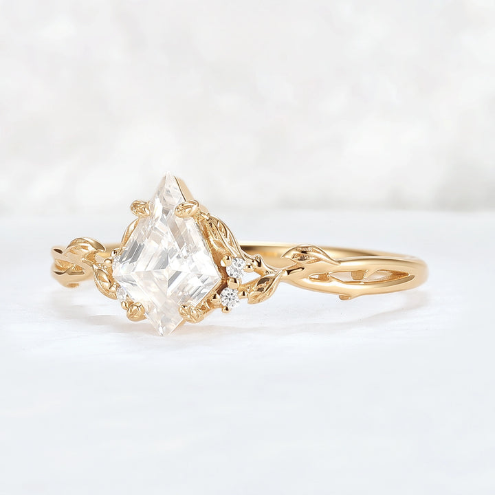 Nature Inspired Kite Cut Moissanite Leaf Gemstone Ring