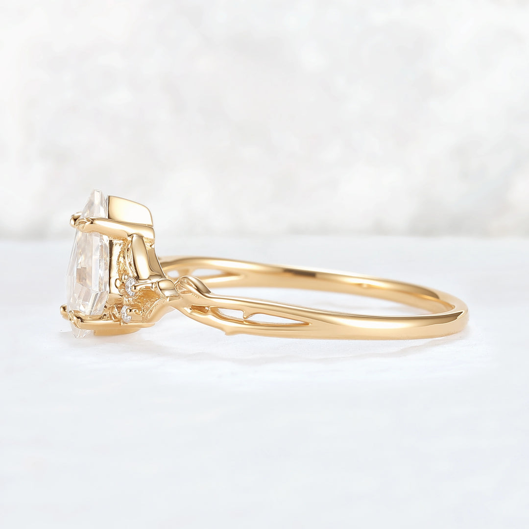 Nature Inspired Kite Cut Moissanite Leaf Gemstone Ring