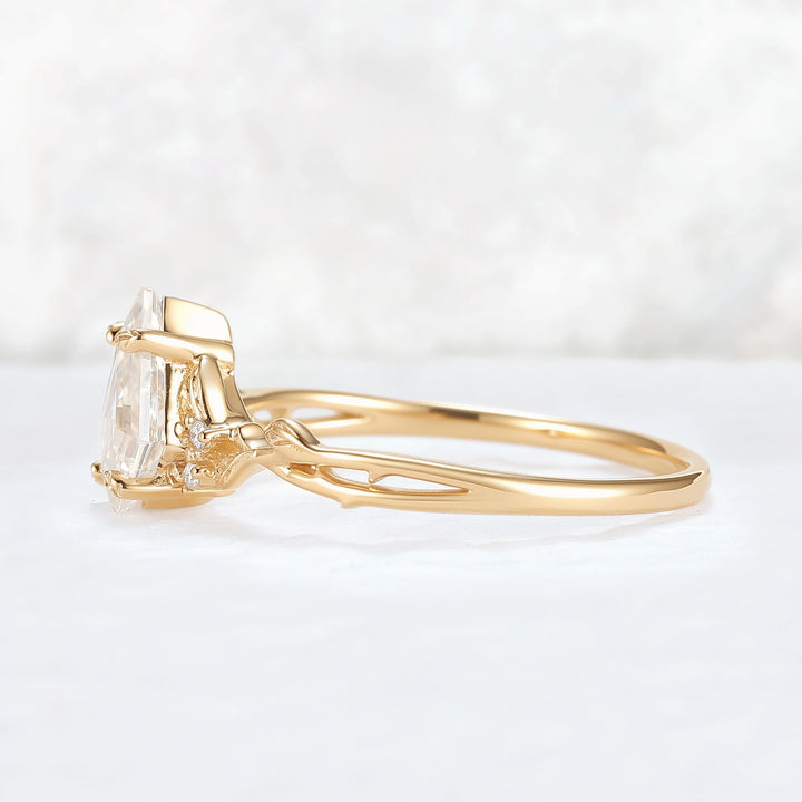 Nature Inspired Kite Cut Moissanite Leaf Gemstone Ring