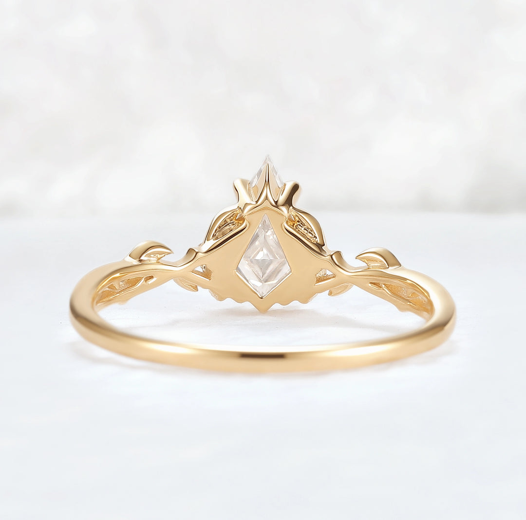 Nature Inspired Kite Cut Moissanite Leaf Gemstone Ring