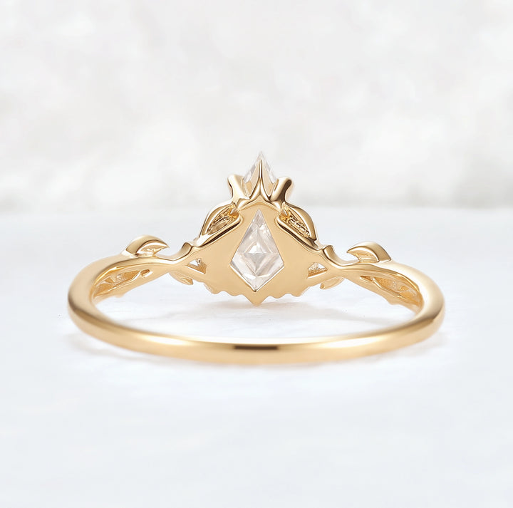 Nature Inspired Kite Cut Moissanite Leaf Gemstone Ring