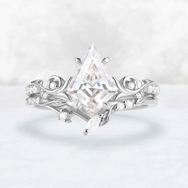 Nature Inspired Kite Cut Moissanite Vine Engagement Ring Set 2pcs