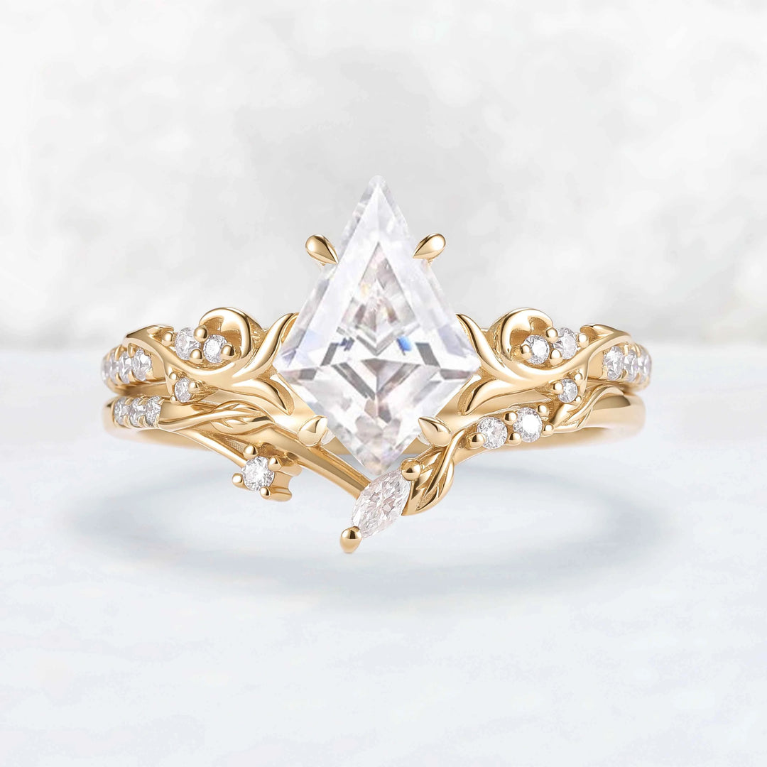 Nature Inspired Kite Cut Moissanite Vine Engagement Ring Set 2pcs