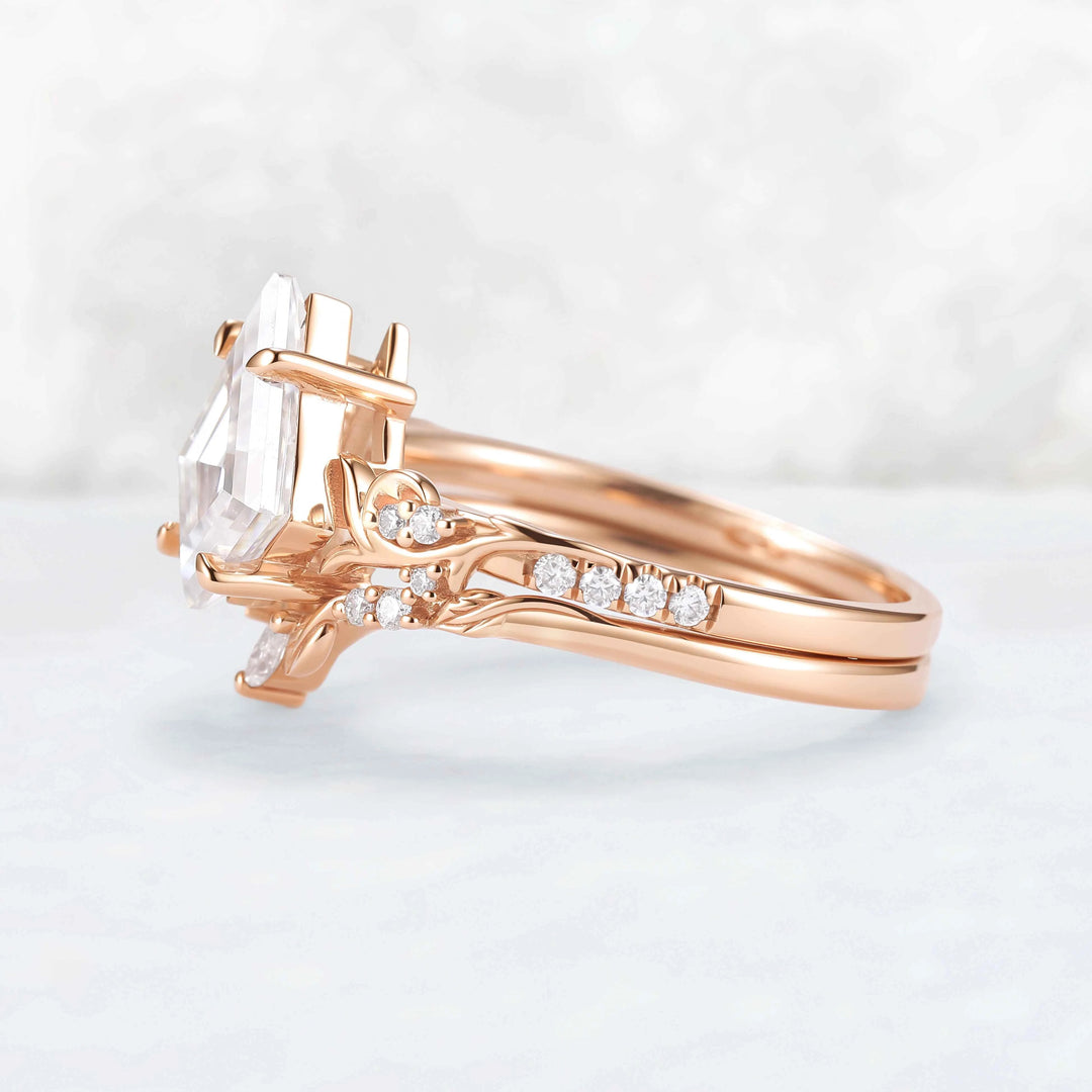 Nature Inspired Kite Cut Moissanite Vine Engagement Ring Set 2pcs