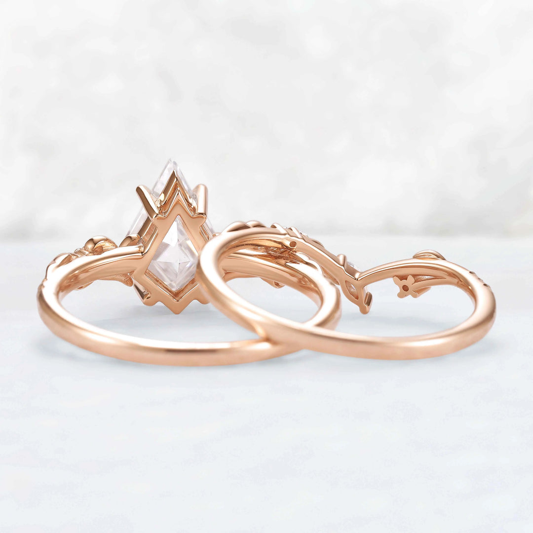 Nature Inspired Kite Cut Moissanite Vine Engagement Ring Set 2pcs