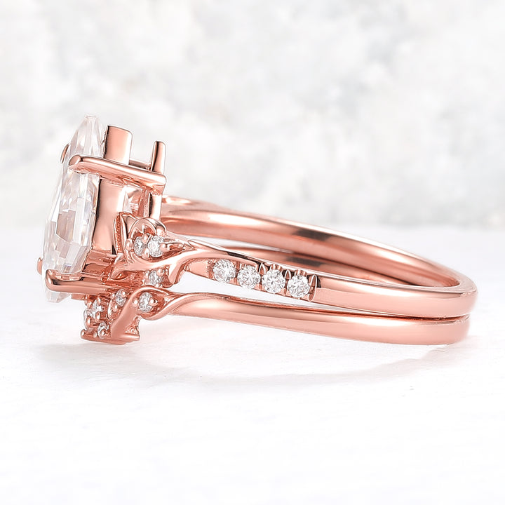 Nature Inspired Kite Cut Moissanite Vine Gemstone Ring Set 2pcs