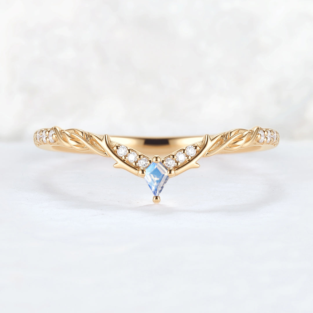 Nature Inspired Kite Cut Moonstone Twig 'Antlers' Stacking Ring