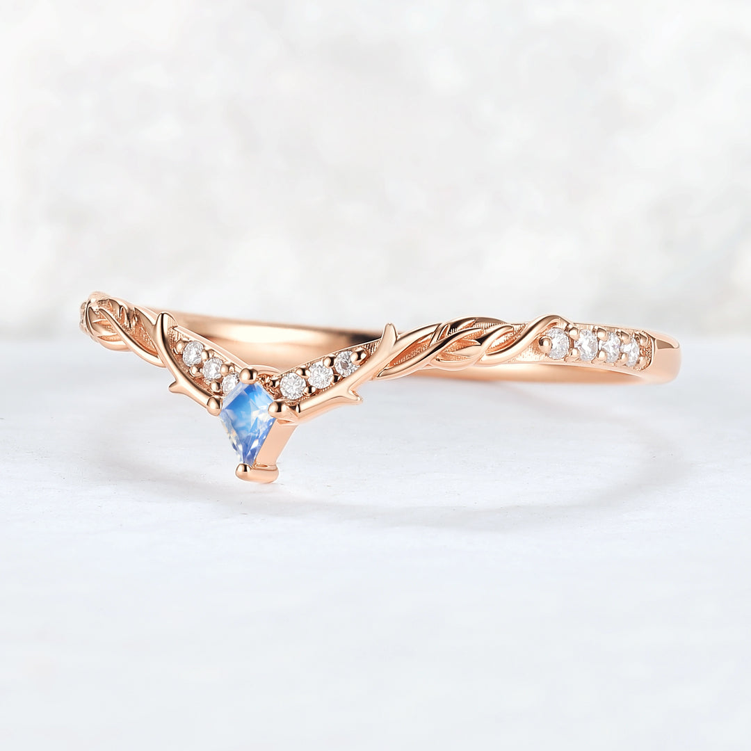Nature Inspired Kite Cut Moonstone Twig 'Antlers' Stacking Ring