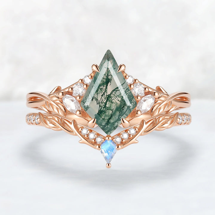 Nature_Inspired_Kite_Cut_Moss_Agate_Leafy_Engagement_Ring_Set_2pcs_2