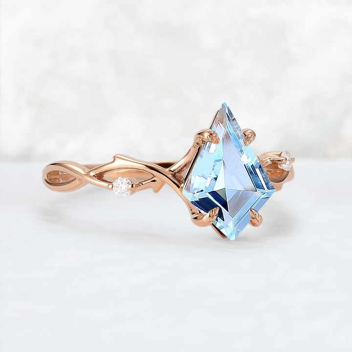 Nature Inspired Kite Cut Natural Aquamarine Vine Engagement Ring