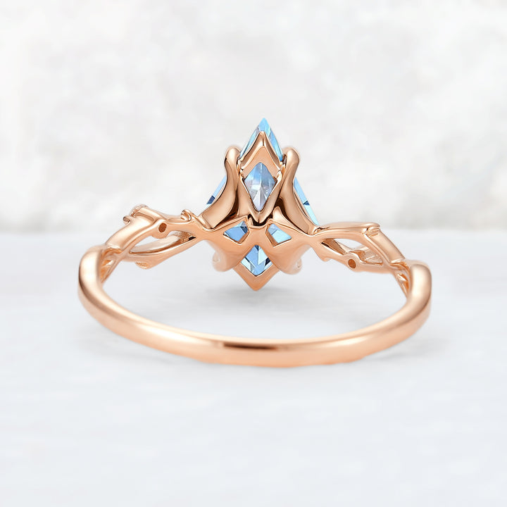 Nature Inspired Kite Cut Natural Aquamarine Vine Engagement Ring