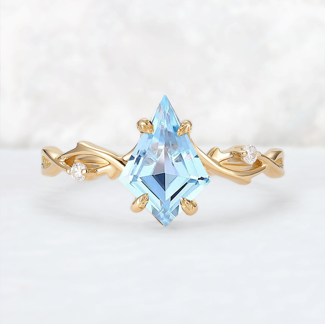 Nature Inspired Kite Cut Natural Aquamarine Vine Engagement Ring