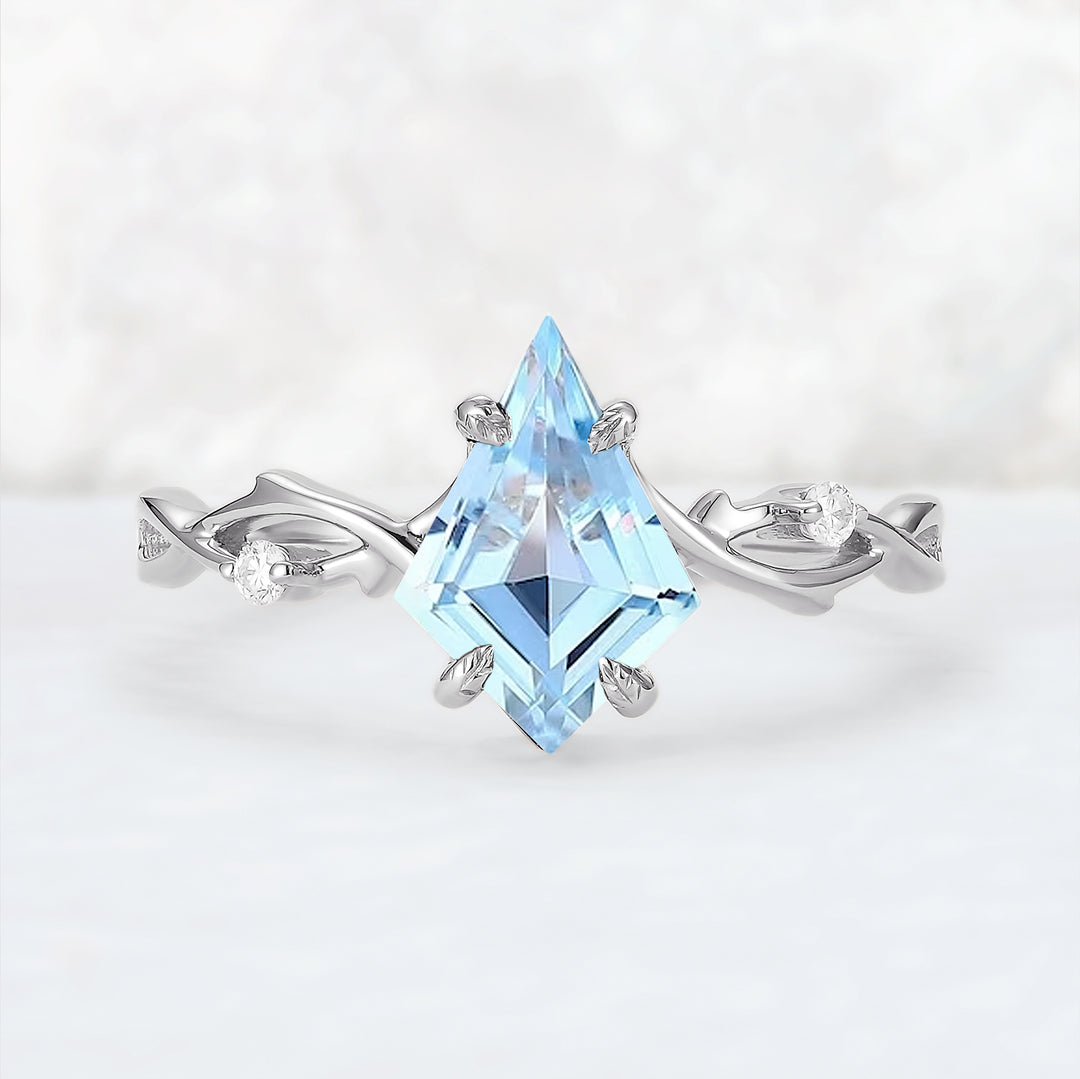 Nature Inspired Kite Cut Natural Aquamarine Vine Engagement Ring