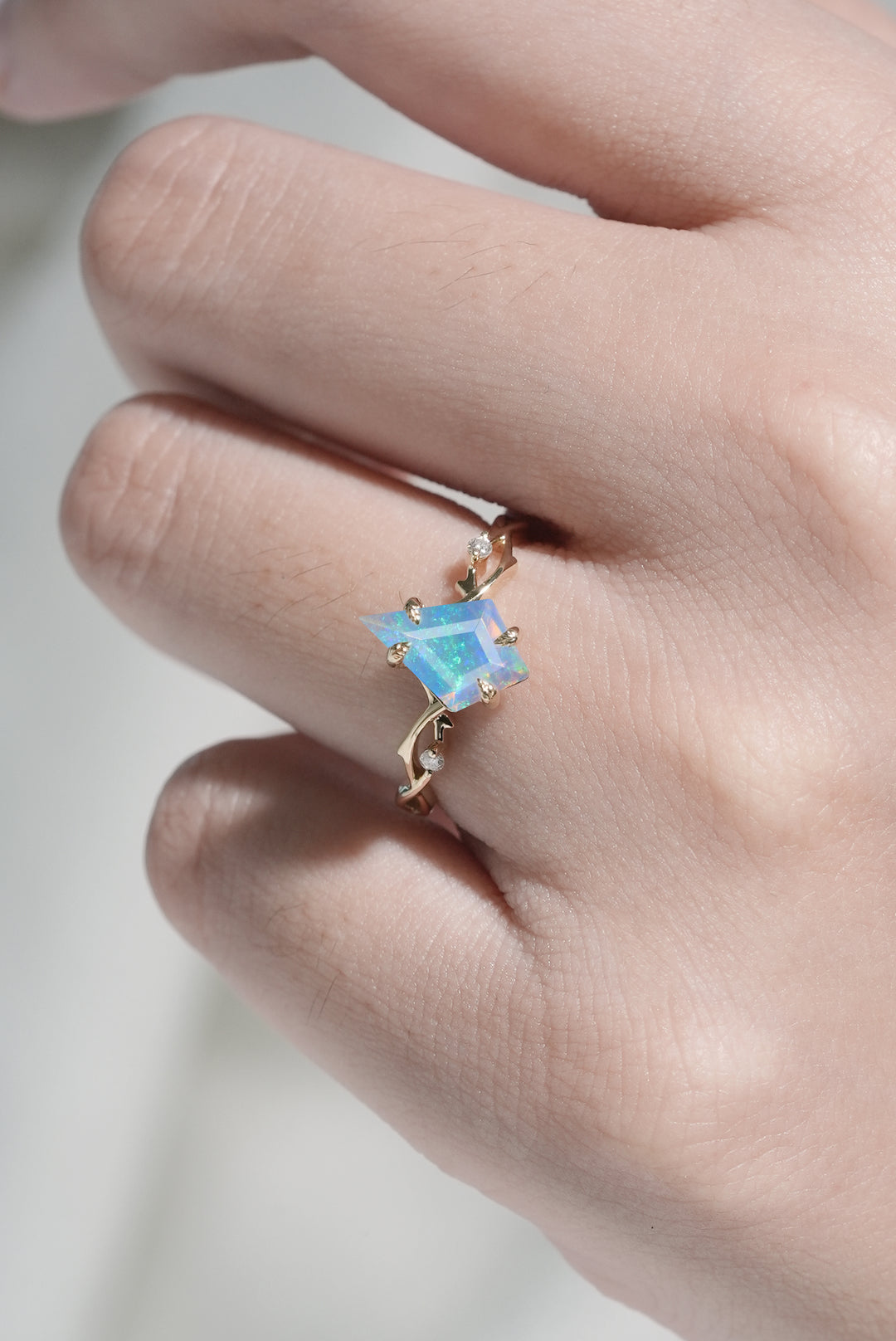 Nature Inspired Kite Cut Natural Opal Vine Engagement Ring - Iver Jewelry