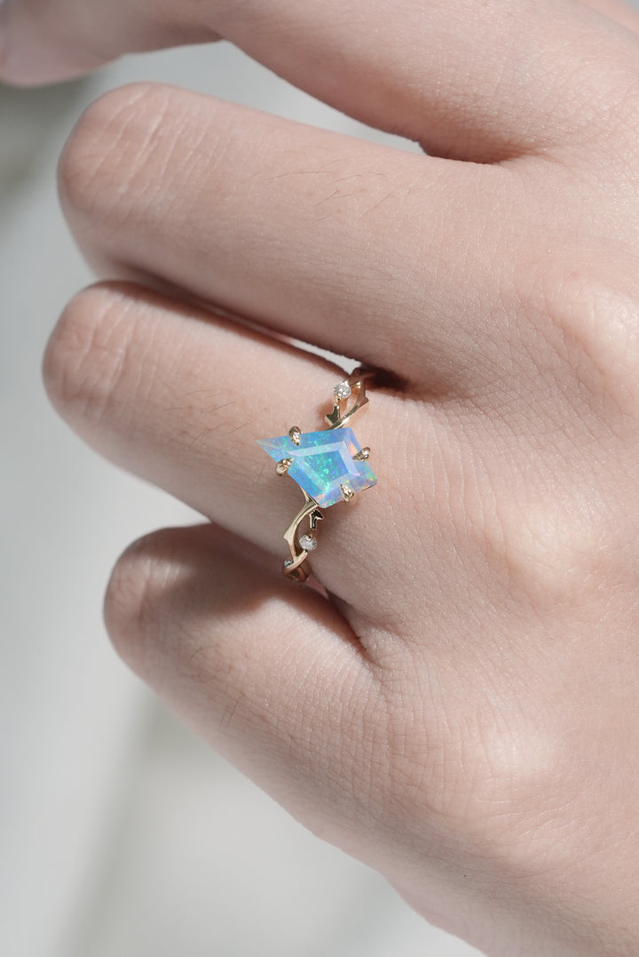 Nature Inspired Kite Cut Natural Opal Vine Engagement Ring - Iver Jewelry