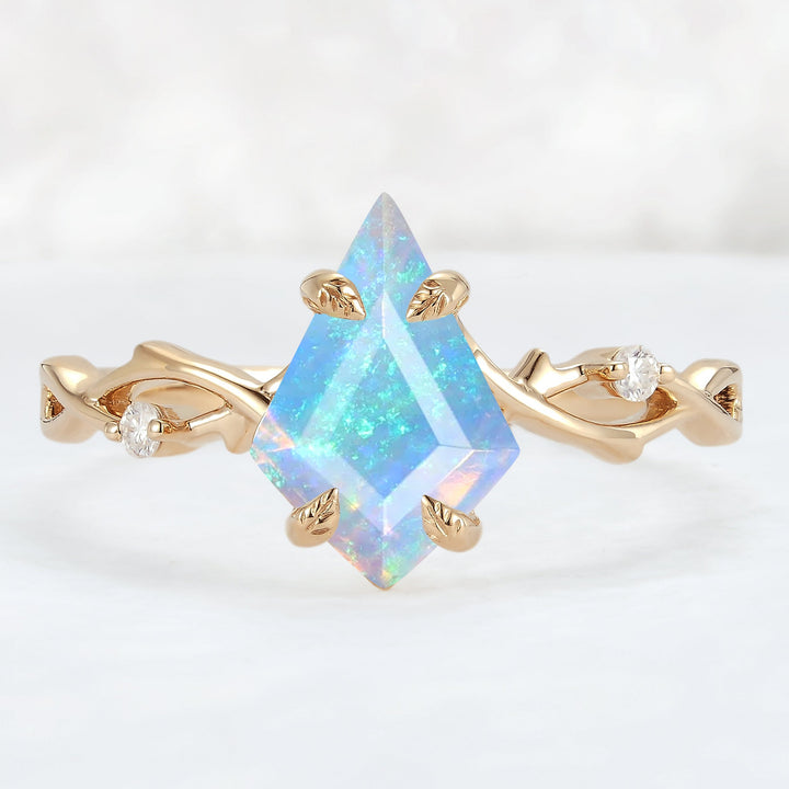 Nature Inspired Kite Cut Natural Opal Vine Engagement Ring