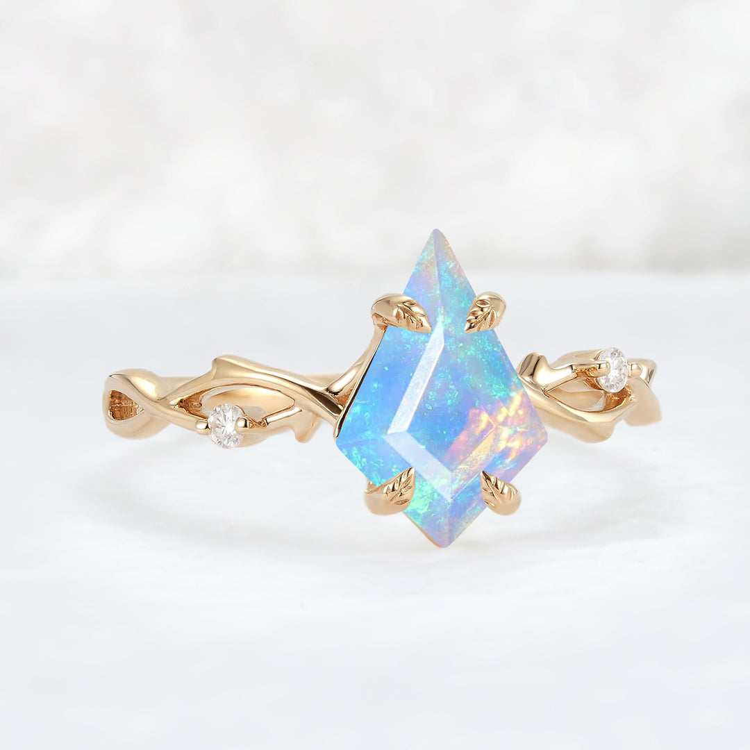 Nature Inspired Kite Cut Natural Opal Vine Engagement Ring - Iver Jewelry