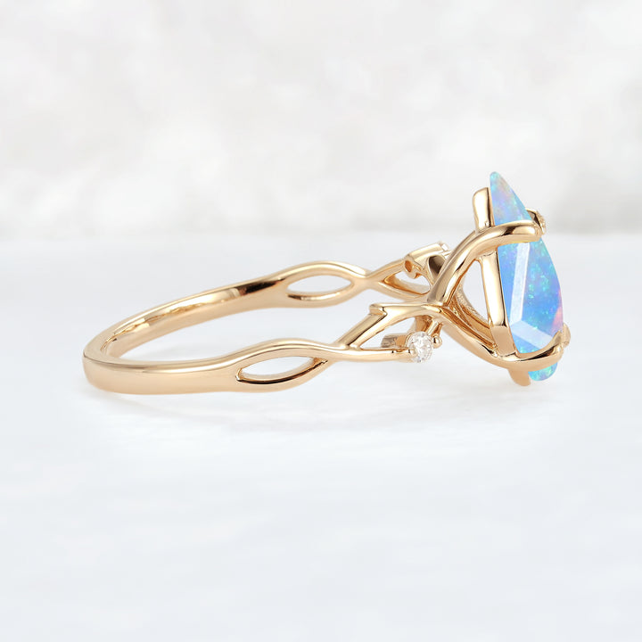 Nature Inspired Kite Cut Natural Opal Vine Engagement Ring - Iver Jewelry