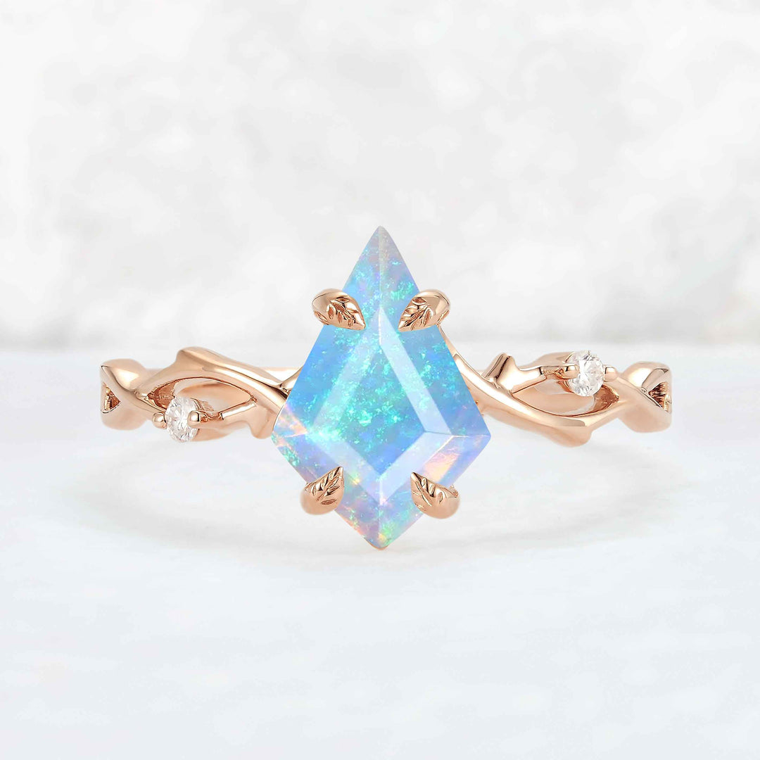 Nature-Inspired Kite Cut Natural opal Vine Engagement Ring