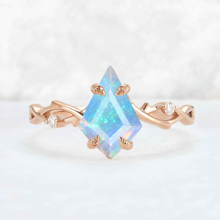 Nature-Inspired Kite Cut Natural opal Vine Engagement Ring