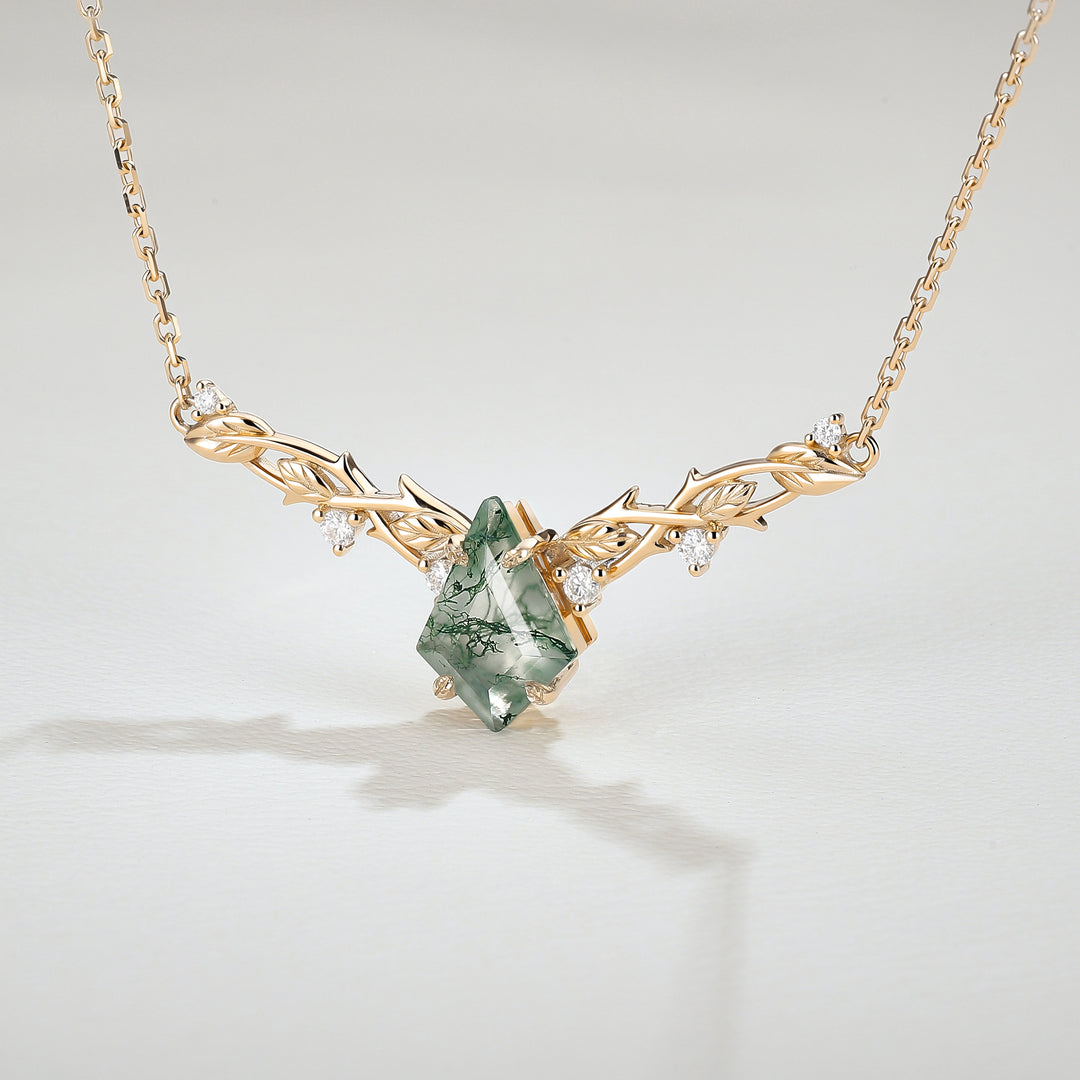 Nature Inspired Kite Shaped Moss Agate Rose Gold Necklace