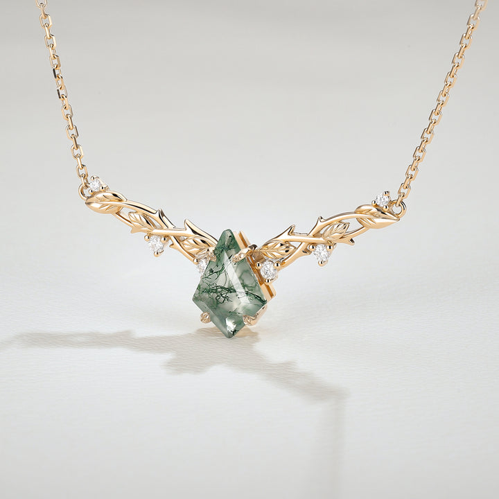 Nature Inspired Kite Shaped Moss Agate Rose Gold Necklace