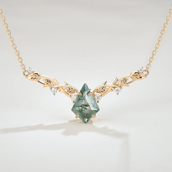 Nature Inspired Kite Shaped Moss Agate Rose Gold Necklace