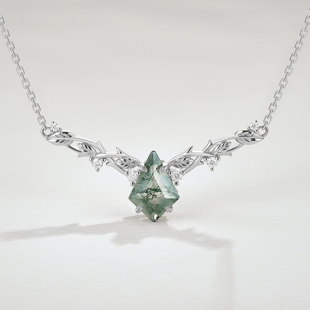 Nature Inspired Kite Shaped Moss Agate Rose Gold Necklace