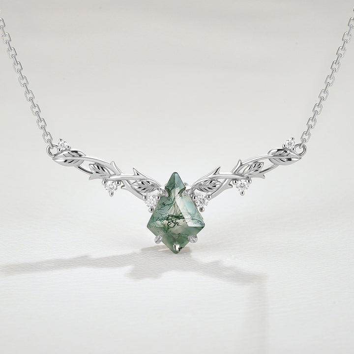 Nature Inspired Kite Shaped Moss Agate Rose Gold Necklace