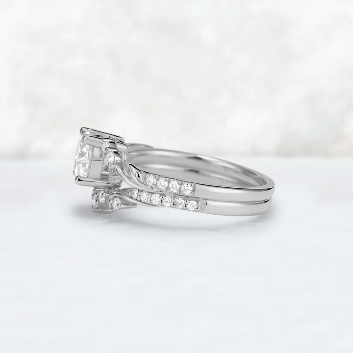 Nature Inspired Lab Diamonds Leafy Engagement Ring Set 2pcs