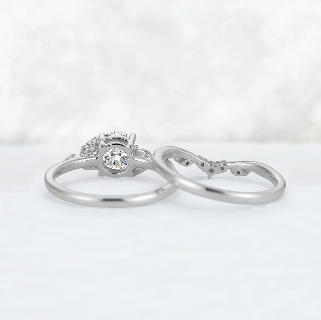 Nature Inspired Lab Diamonds Leafy Engagement Ring Set 2pcs