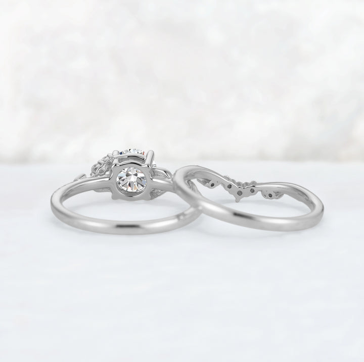 Nature Inspired Lab Diamonds Leafy Engagement Ring Set 2pcs