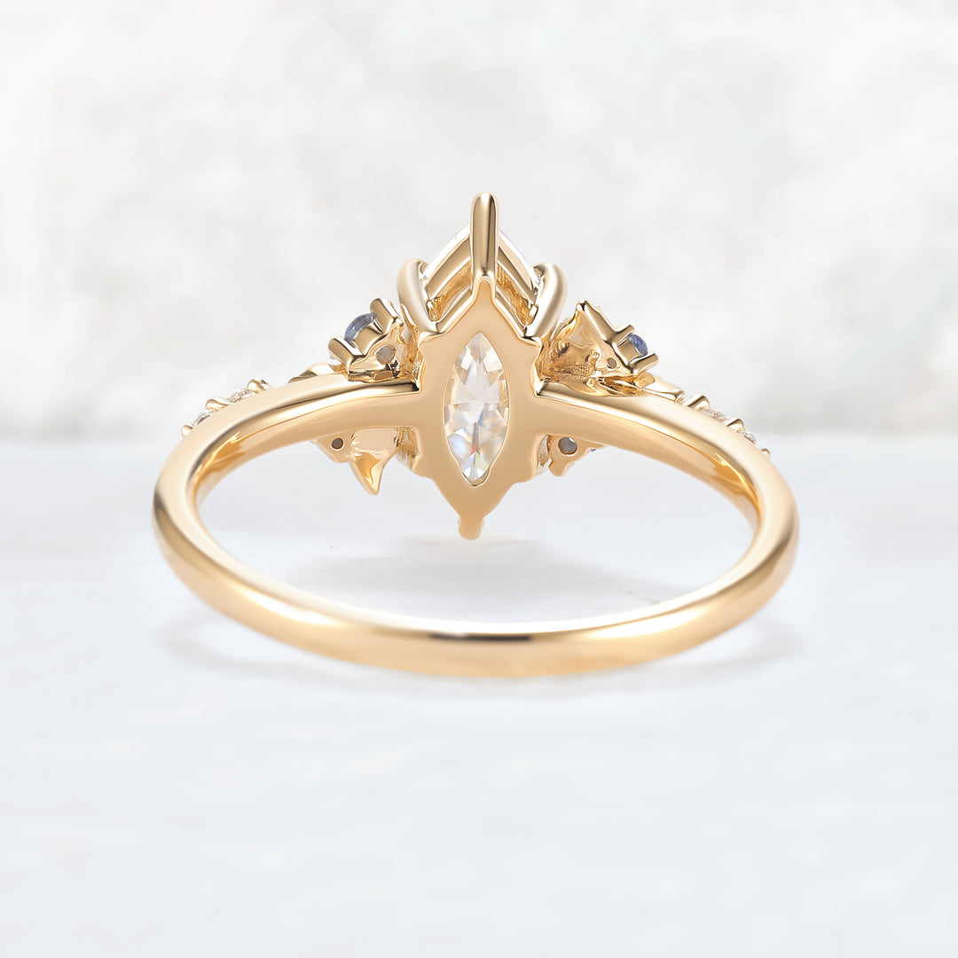 Nature Inspired Leaf Claw Inlay Marquise Cut Moissanite Gemstone Ring