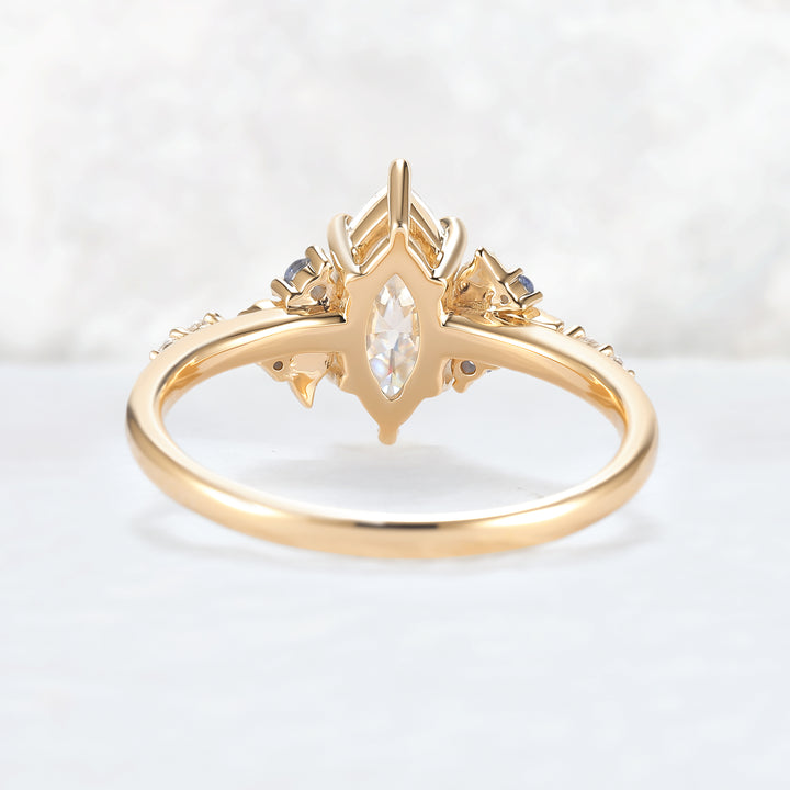 Nature Inspired Leaf Claw Inlay Marquise Cut Moissanite Gemstone Ring