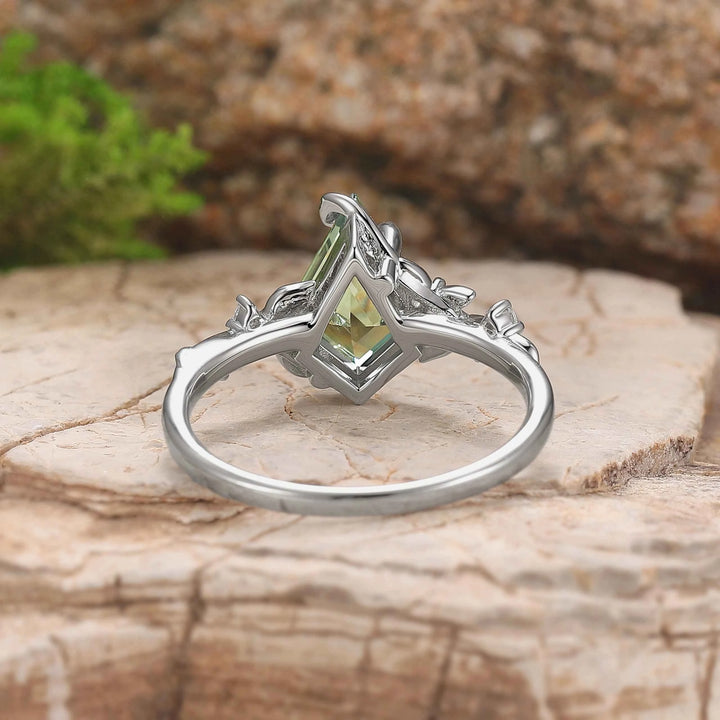 Nature Inspired Leaf Intertwined Design Green Sapphire Ring