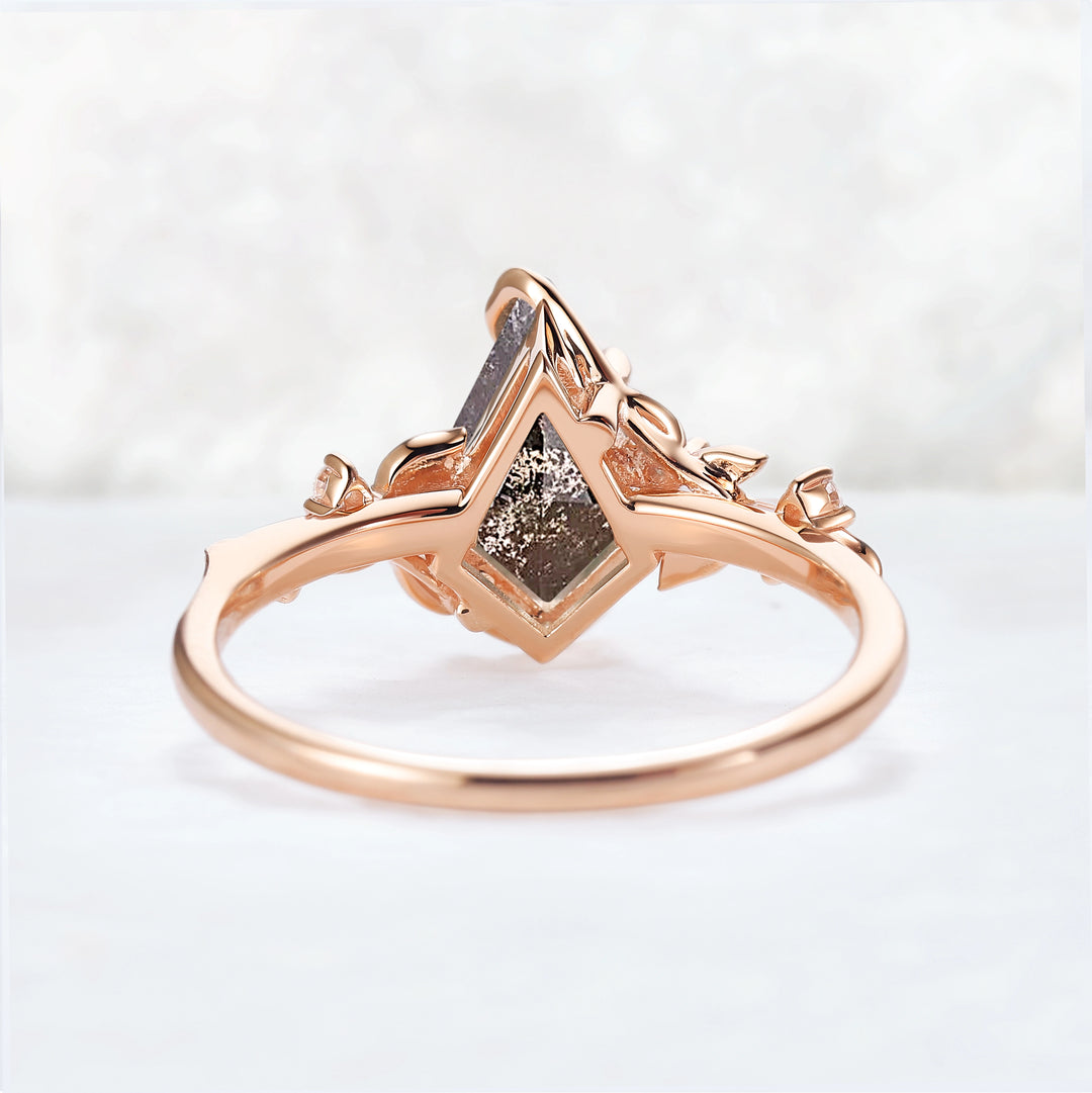 Nature Inspired Leaf Intertwined Design Salt and Pepper Crystal Ring